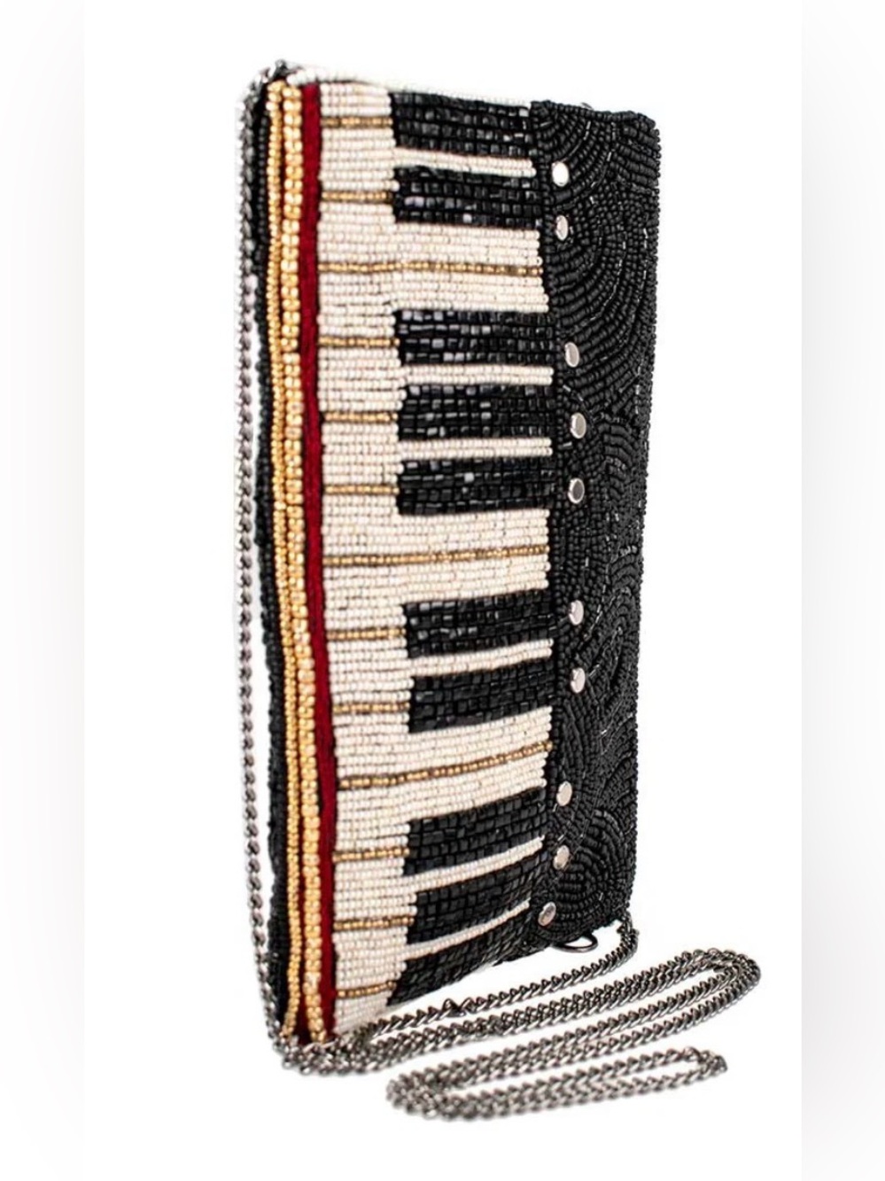 MARY FRANCES Beaded Piano Keyboard Clutch in Black, Ivory & Gold - Picture 2 of 7